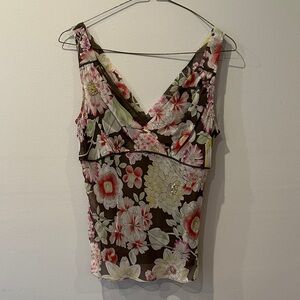 Context Silk Floral V-Neck Camisole - Pink and Green